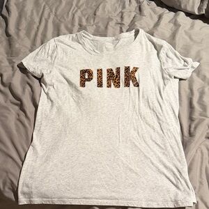 PINK Victoria's Secret Gray Tee with Leopard Print